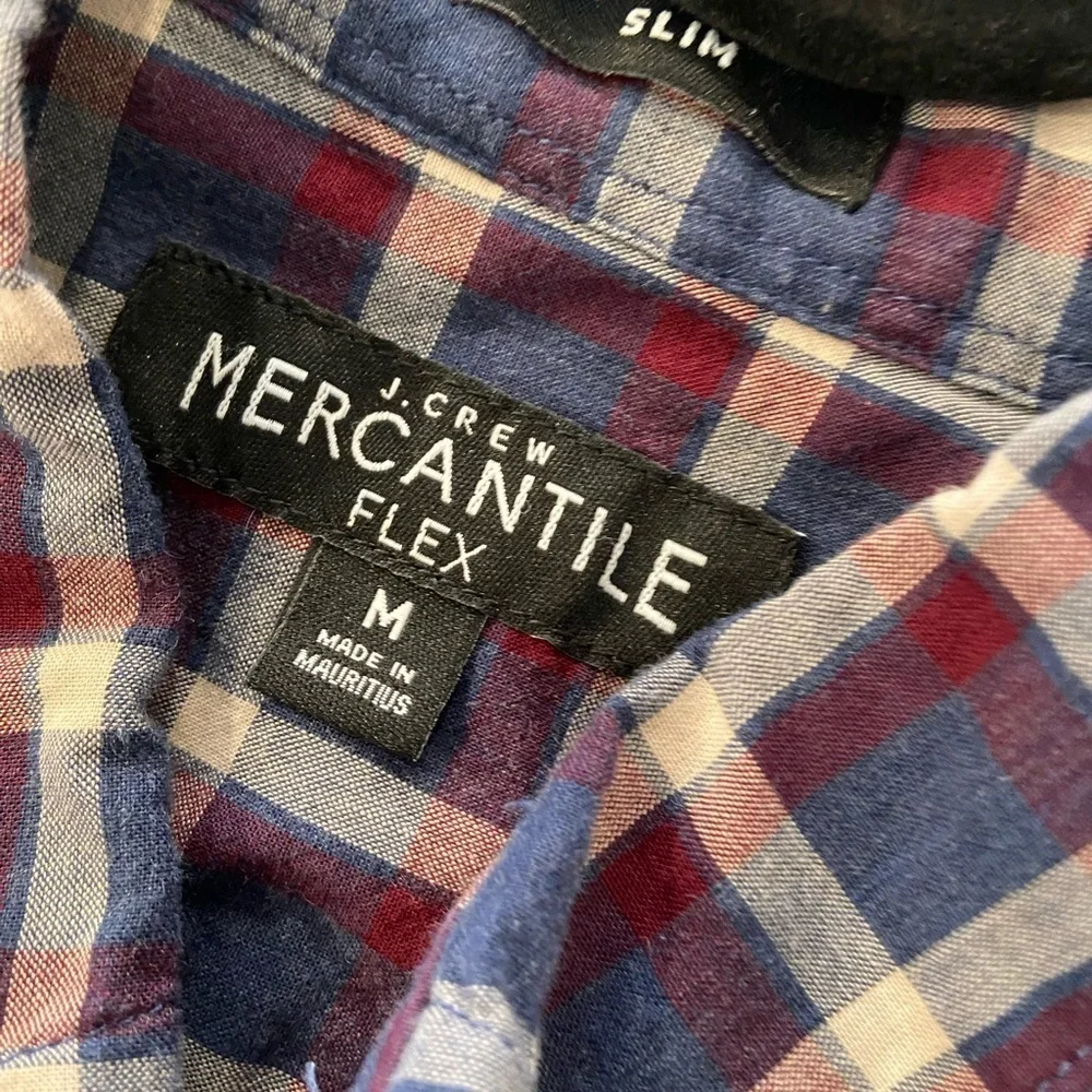 J. Crew Mens Size M Blue Burgundy Plaid Cotton Flex Slim Button Down Shirt